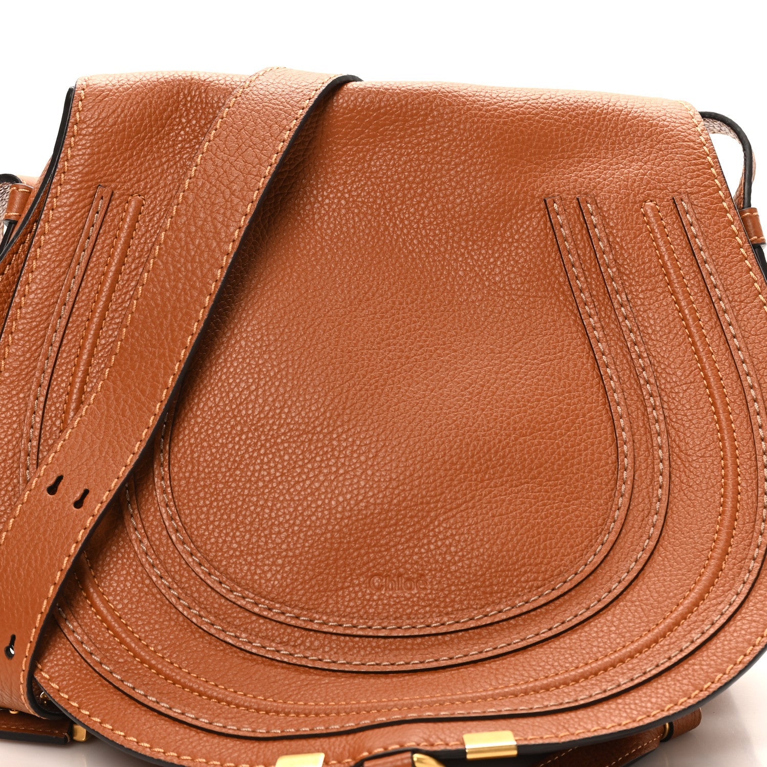 Grained Calfskin Medium Marcie Saddle Bag Tan