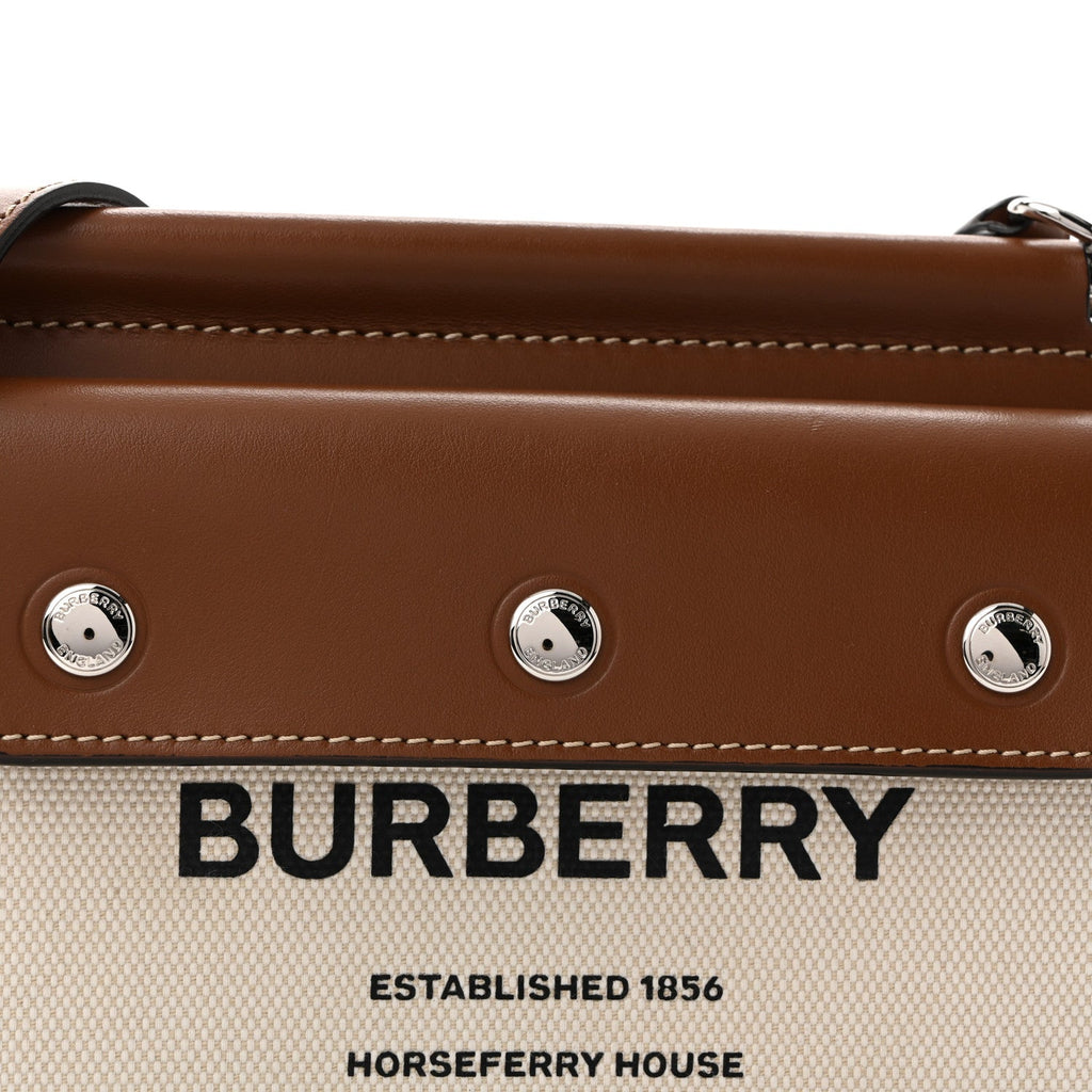 Smooth Calfskin Canvas Horseferry Print Mini Title Bag with Pocket Natural Malt Brown