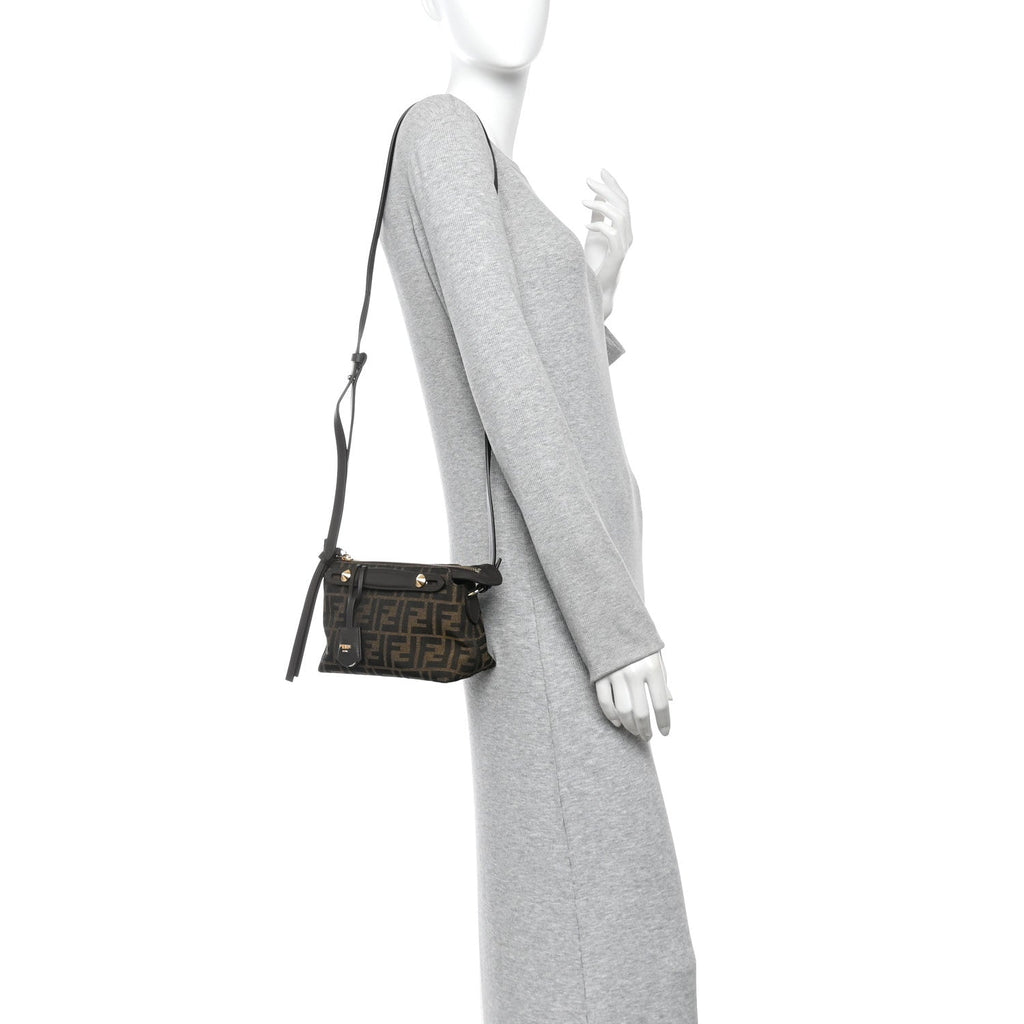 Vitello Grace Jacquard FF Mini By The Way Boston Bag Tobacco Moro Ebano