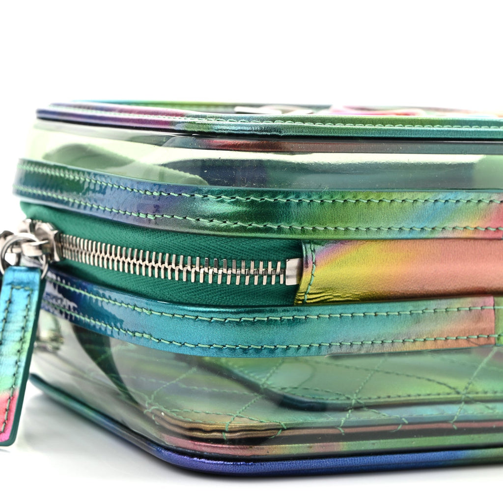 PVC Lambskin Filigree Small CC Filigree Vanity Case Green Multicolor