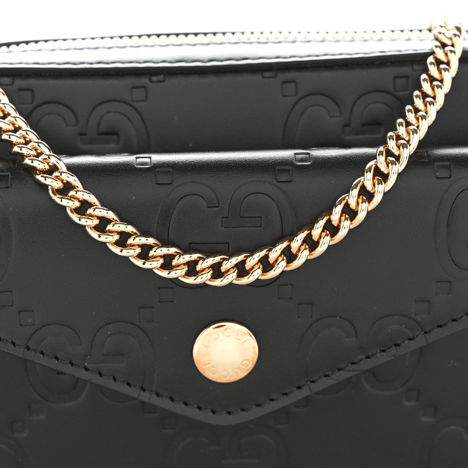 Calfskin GG Super Mini Debossed Chain Wallet Black
