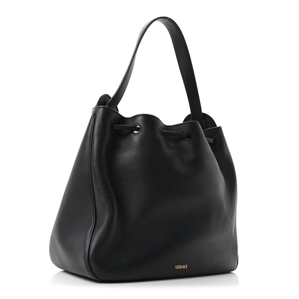 Grained Calfskin La Medusa Bucket Bag Black
