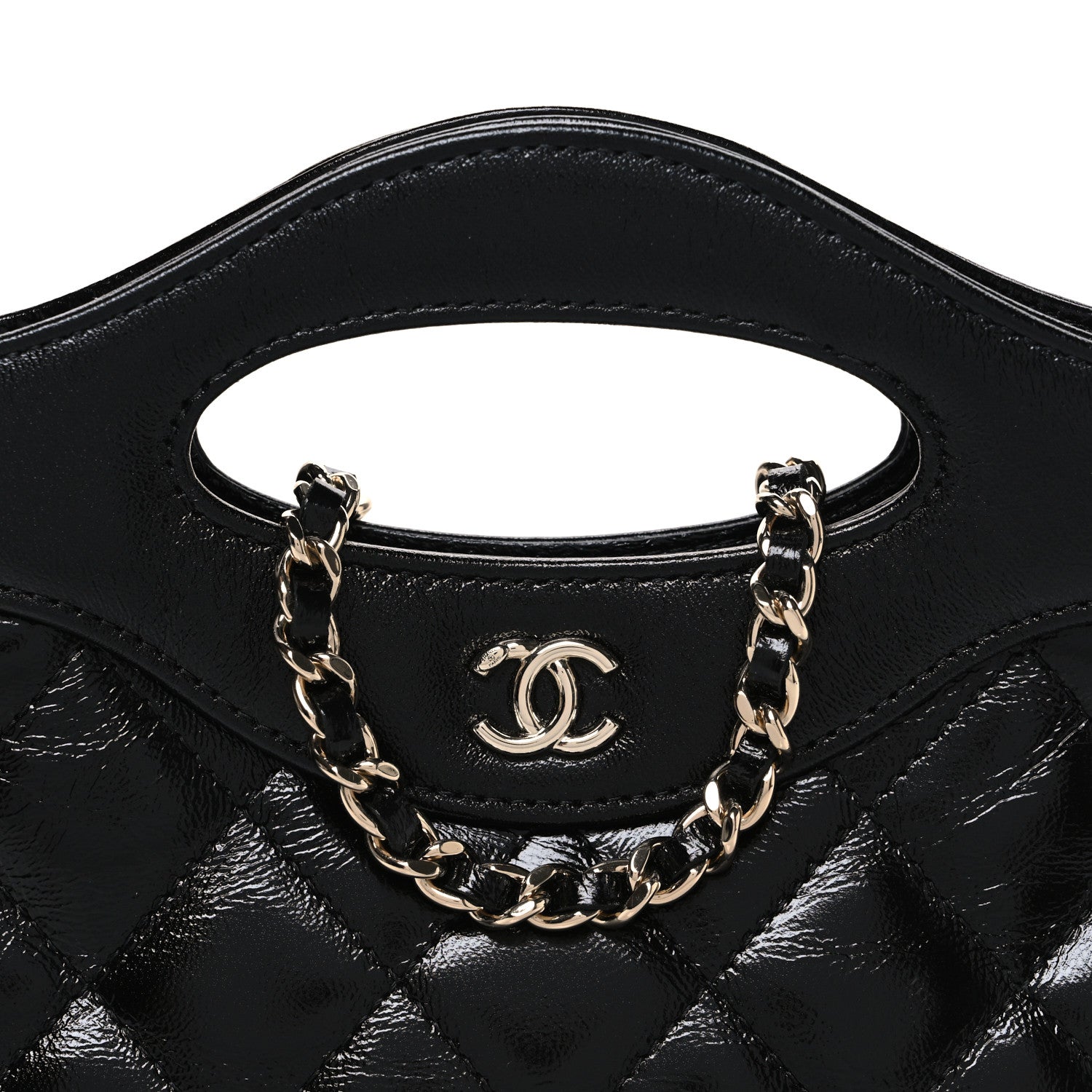 Shiny Crumpled Calfskin Quilted Nano 31 Shopping Bag Black