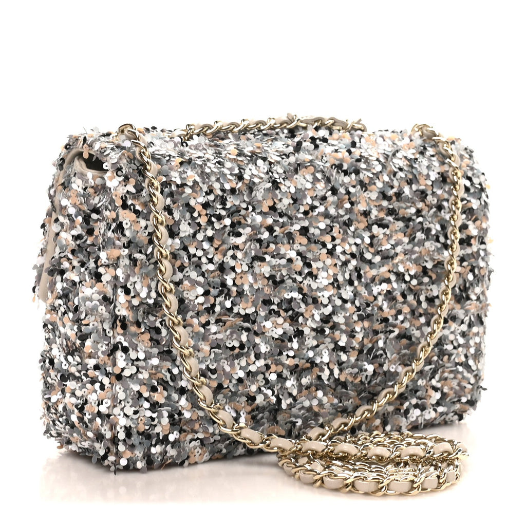 Sequin Quilted Small Single Flap Grey Black White Pearly White