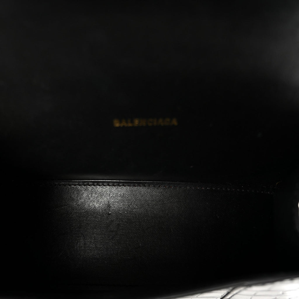 Shiny Calfskin Crocodile Embossed Hourglass Top Handle Bag XS Black