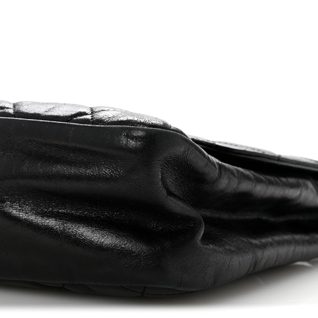 Glazed Calfskin Quilted Small CC Delivery Tote Black