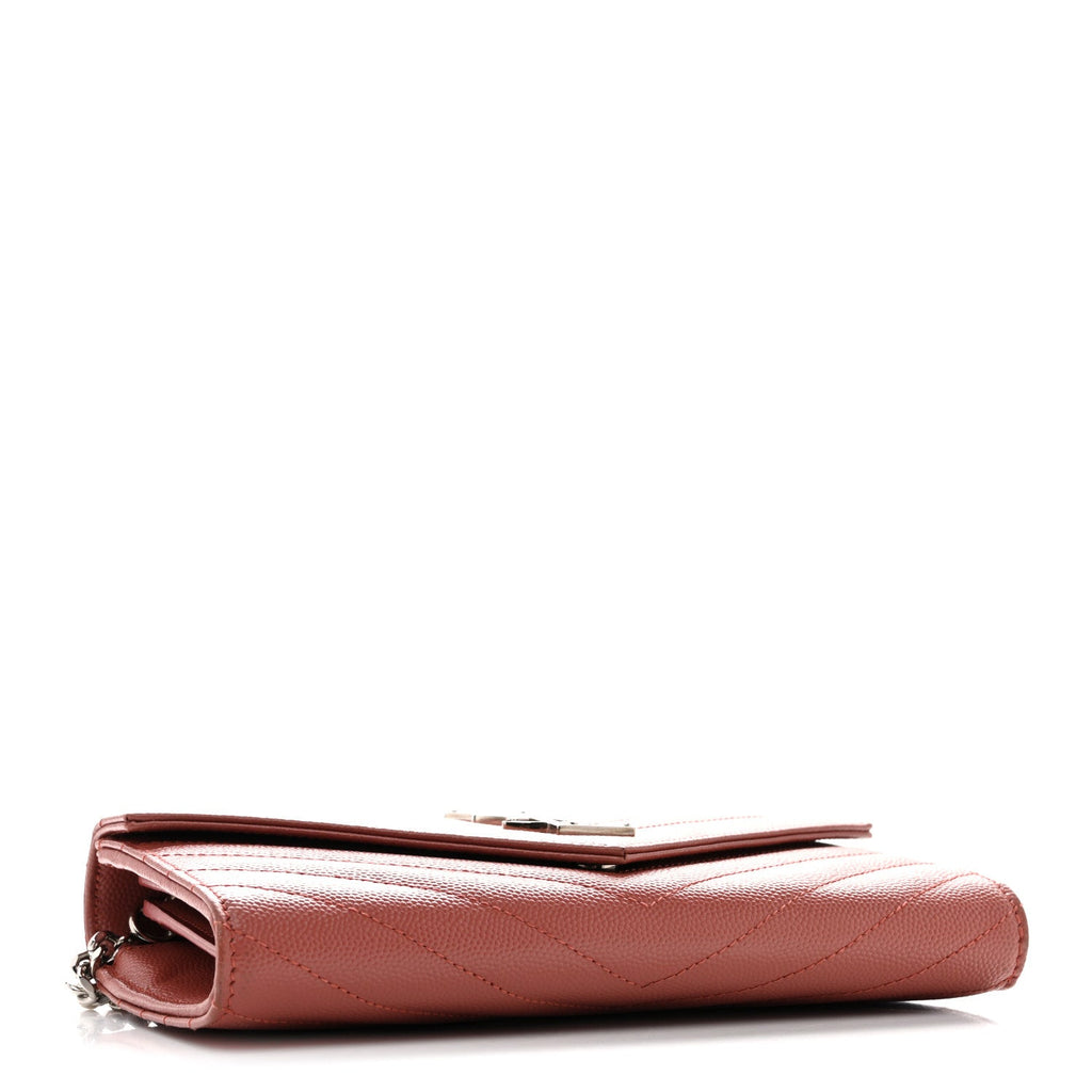 Grain De Poudre Matelasse Chevron Small Monogram Chain Wallet Blush Fonce