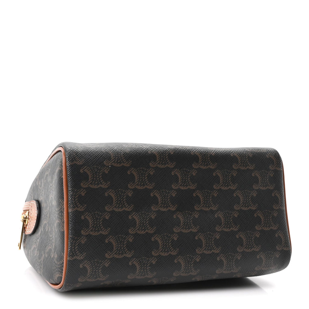 Triomphe Canvas Calfskin Small Boston Bag Tan
