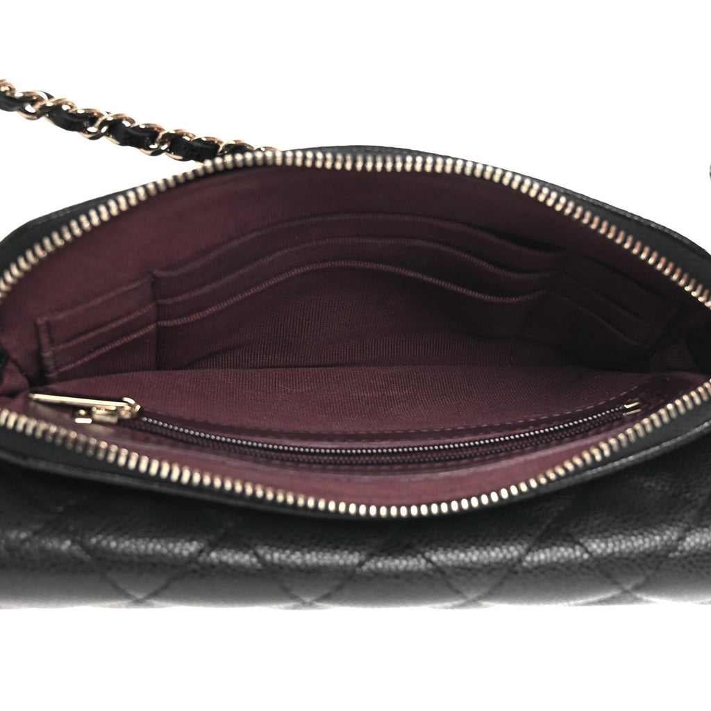 Caviar Quilted Flap Phone Holder With Chain Black