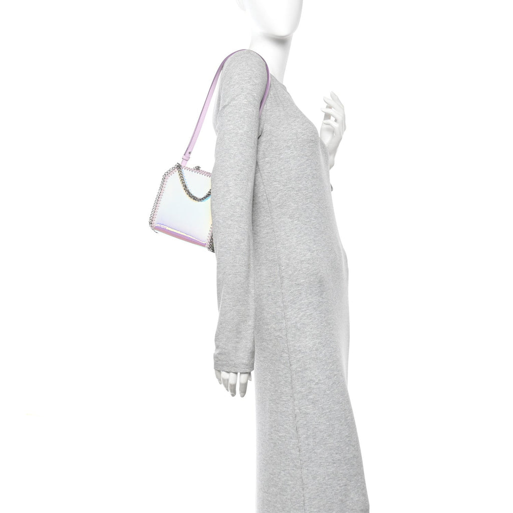 Holographic Faux Leather Mini Falabella Silver