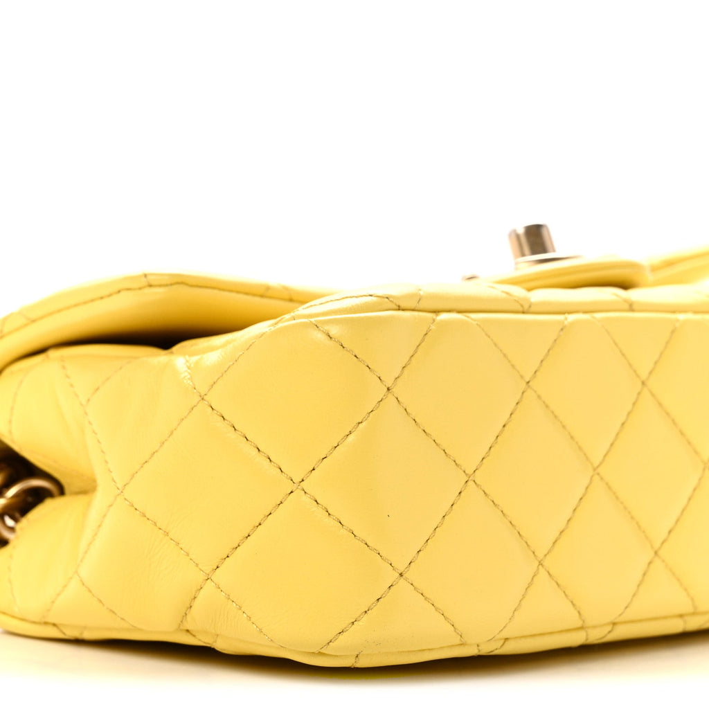 Lambskin Resin Quilted Mini Rectangular Pearl Samba Flap Yellow