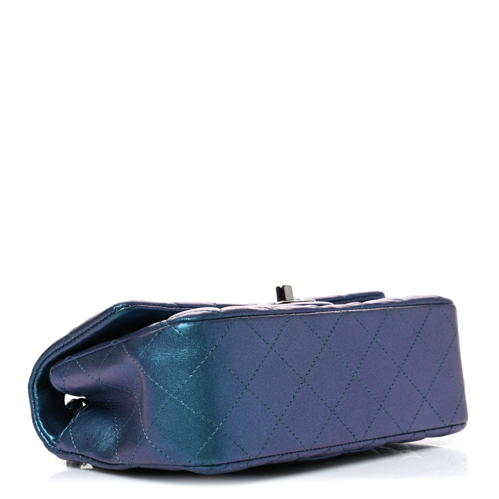 Iridescent Lambskin Quilted Mini Rectangular Flap Turquoise