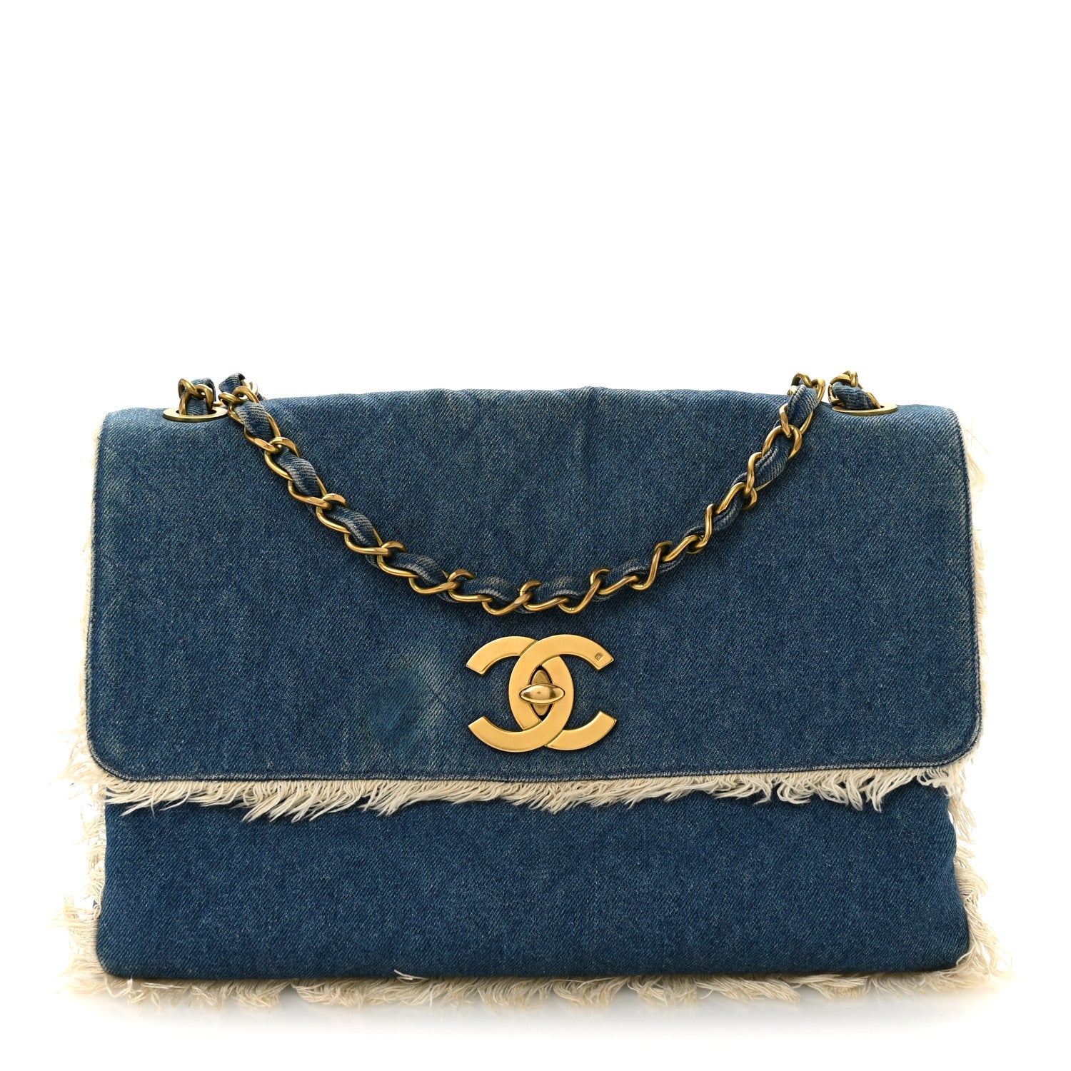 Frayed Denim Quilted Flap Blue