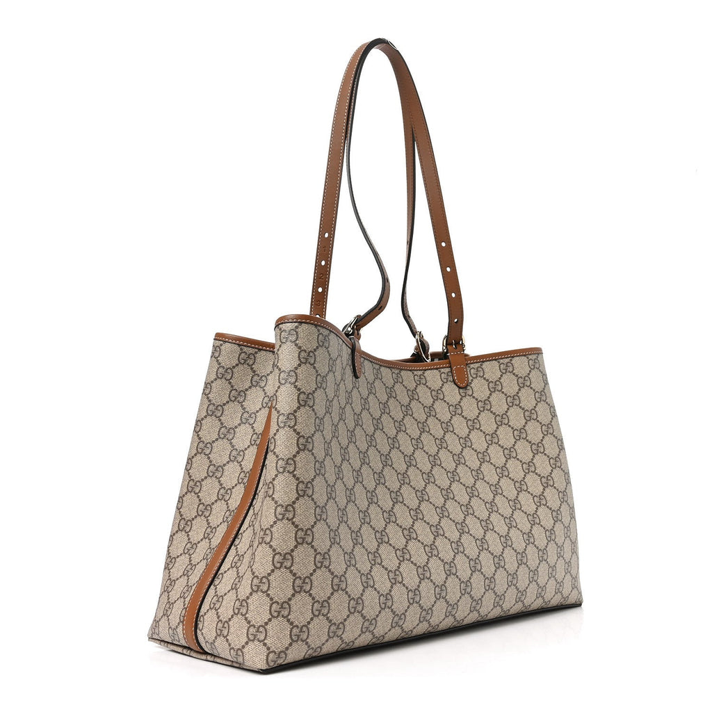 GG Supreme Monogram Emblem Large Tote Bag Beige Dark Brown