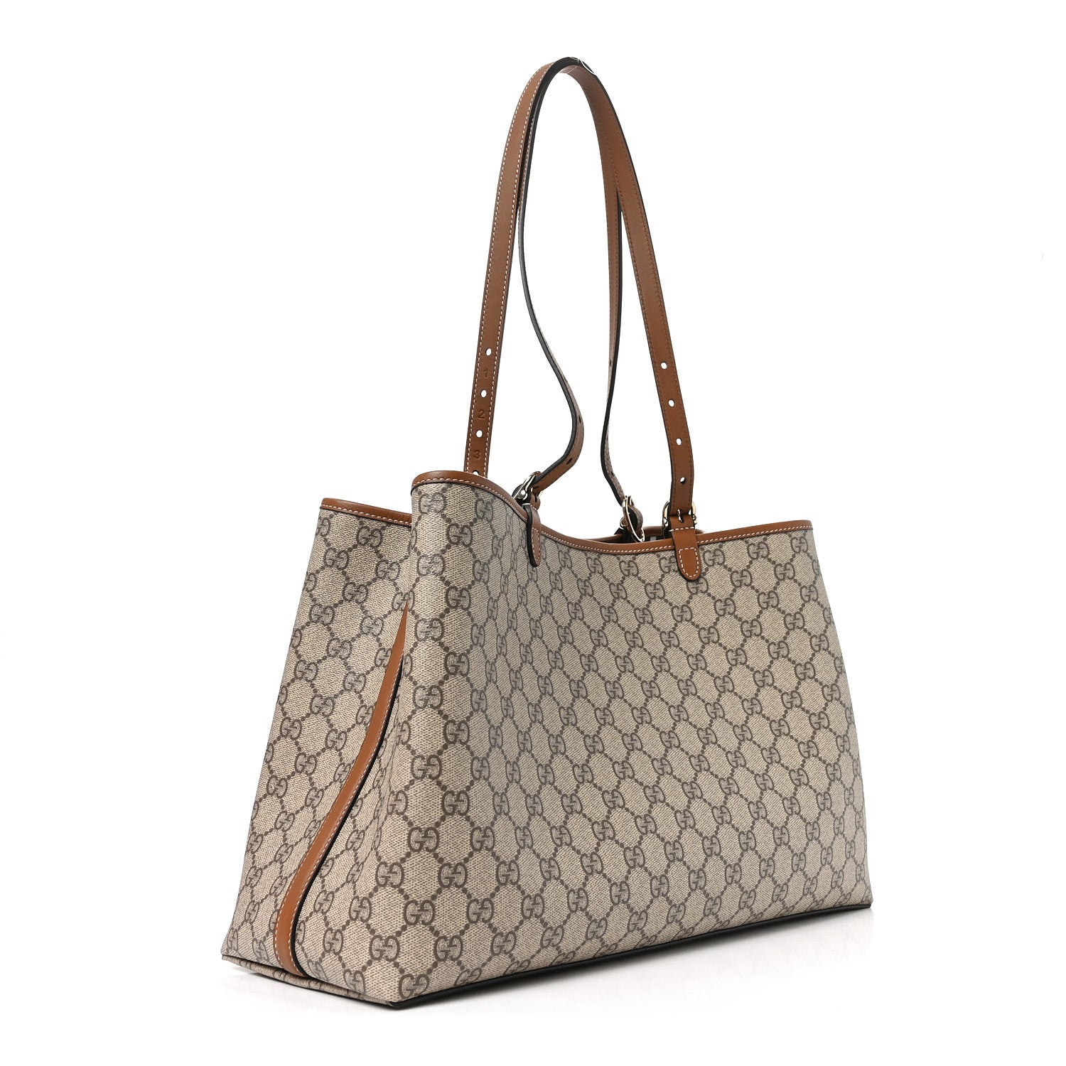 GG Supreme Monogram Emblem Large Tote Bag Beige Dark Brown