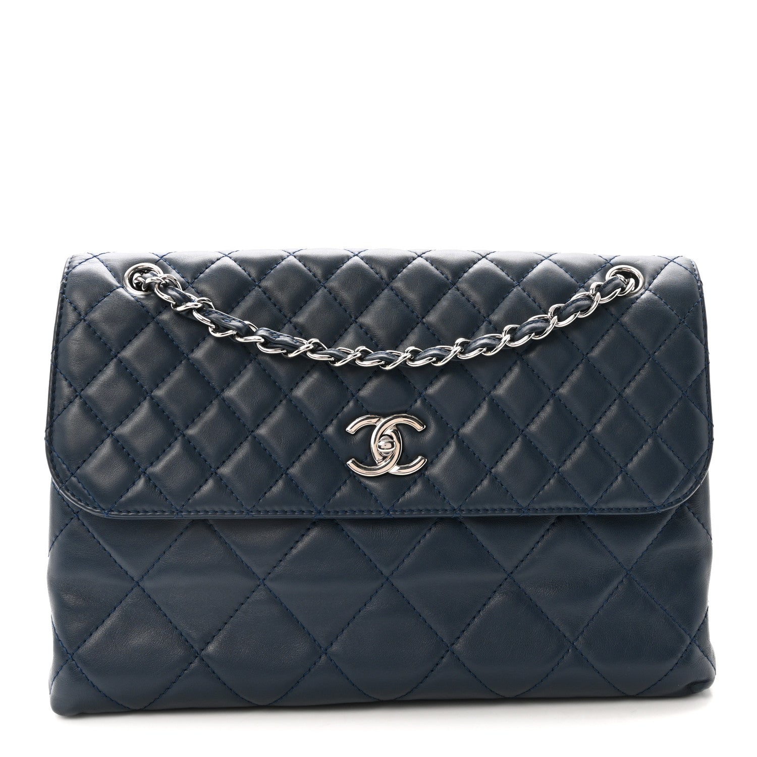 Calfskin Quilted In the Business Flap Dark Navy Blue