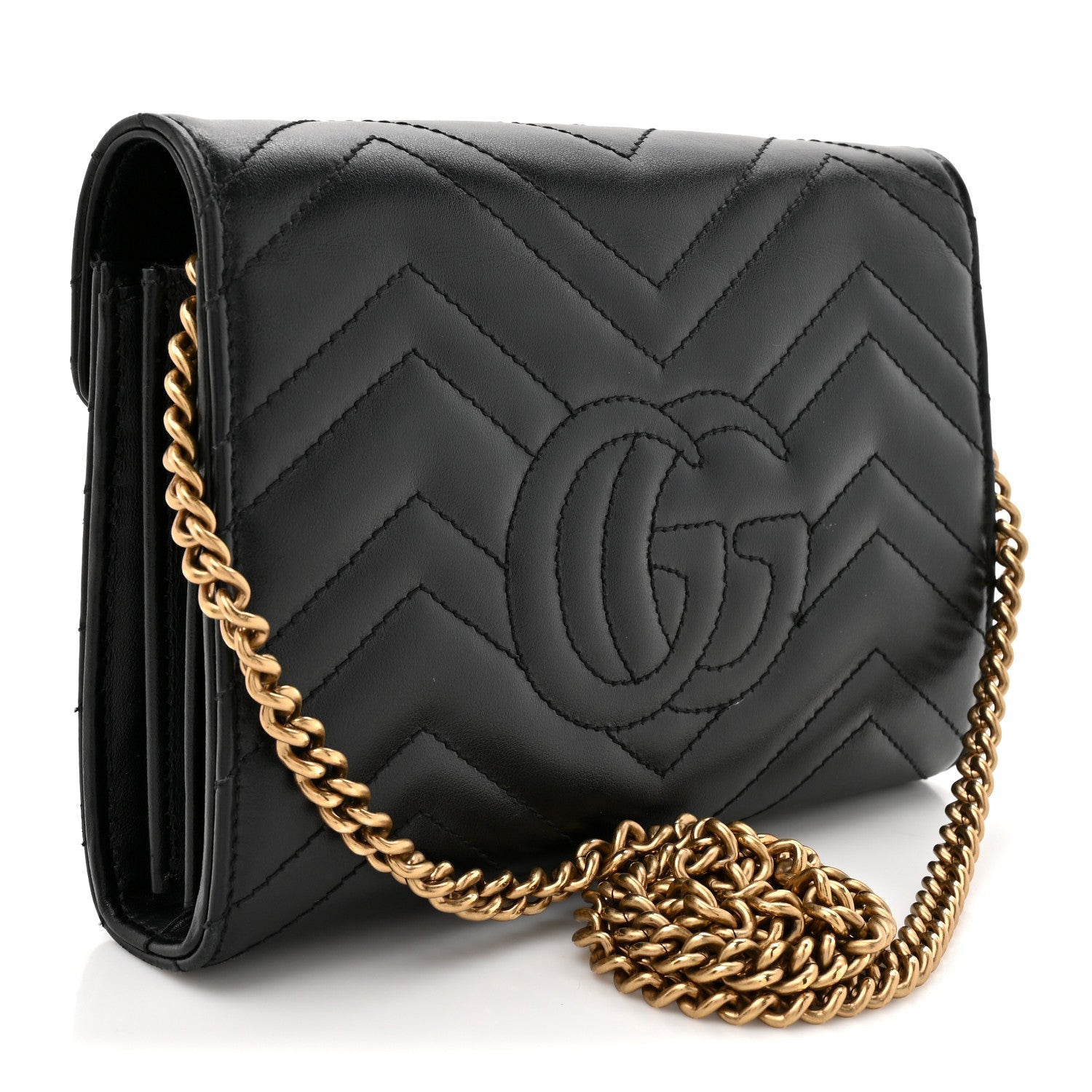 Calfskin Matelasse GG Marmont Chain Wallet Black
