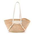 Raffia Woven Calfskin Voyou Basket Bag White
