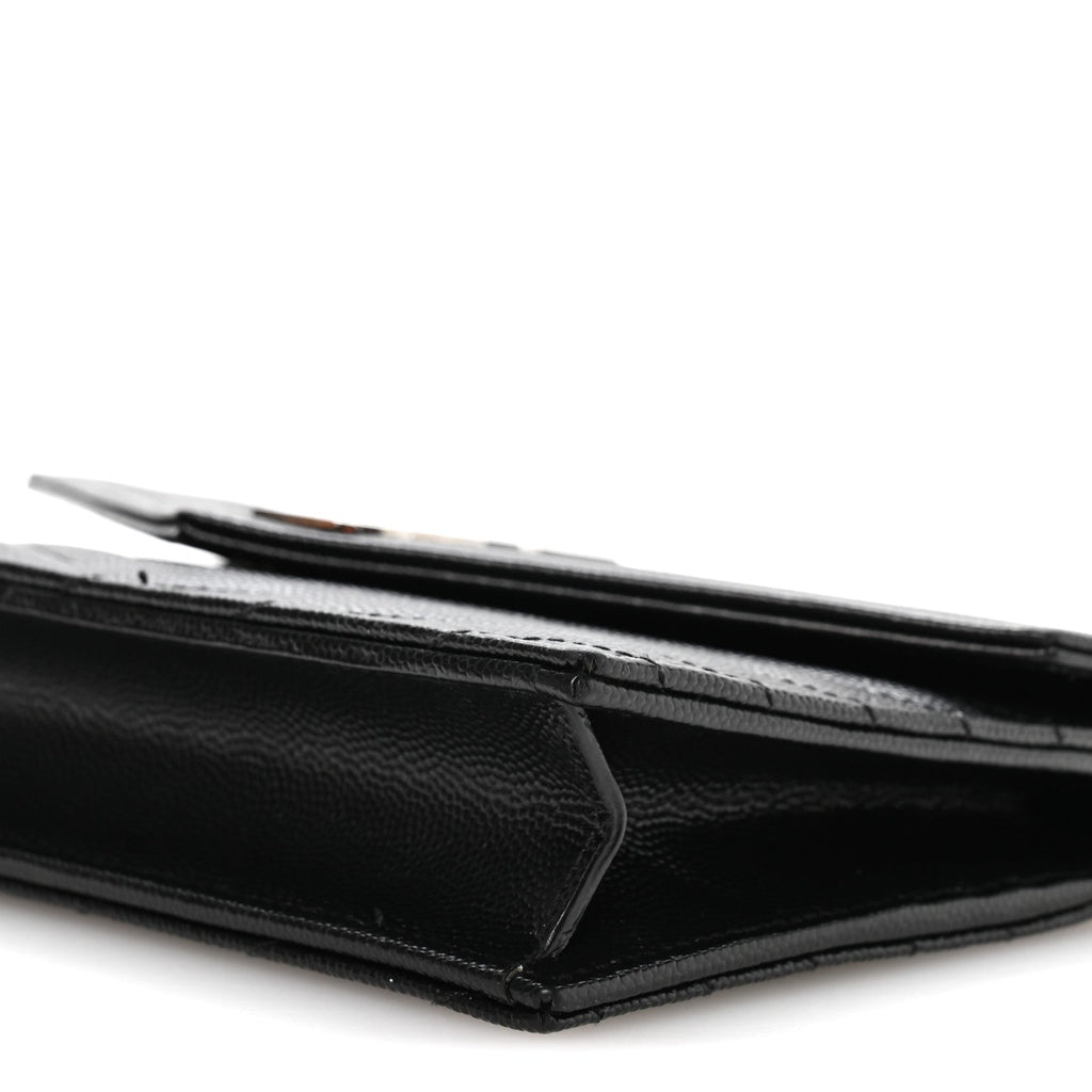 Grain De Poudre Matelasse Chevron Monogram Envelope Chain Wallet Black