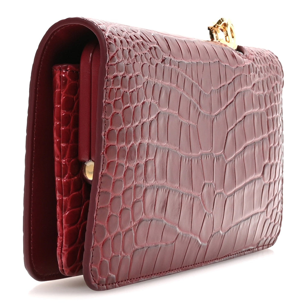 Calfskin Crocodile Embossed Clutch Burgundy