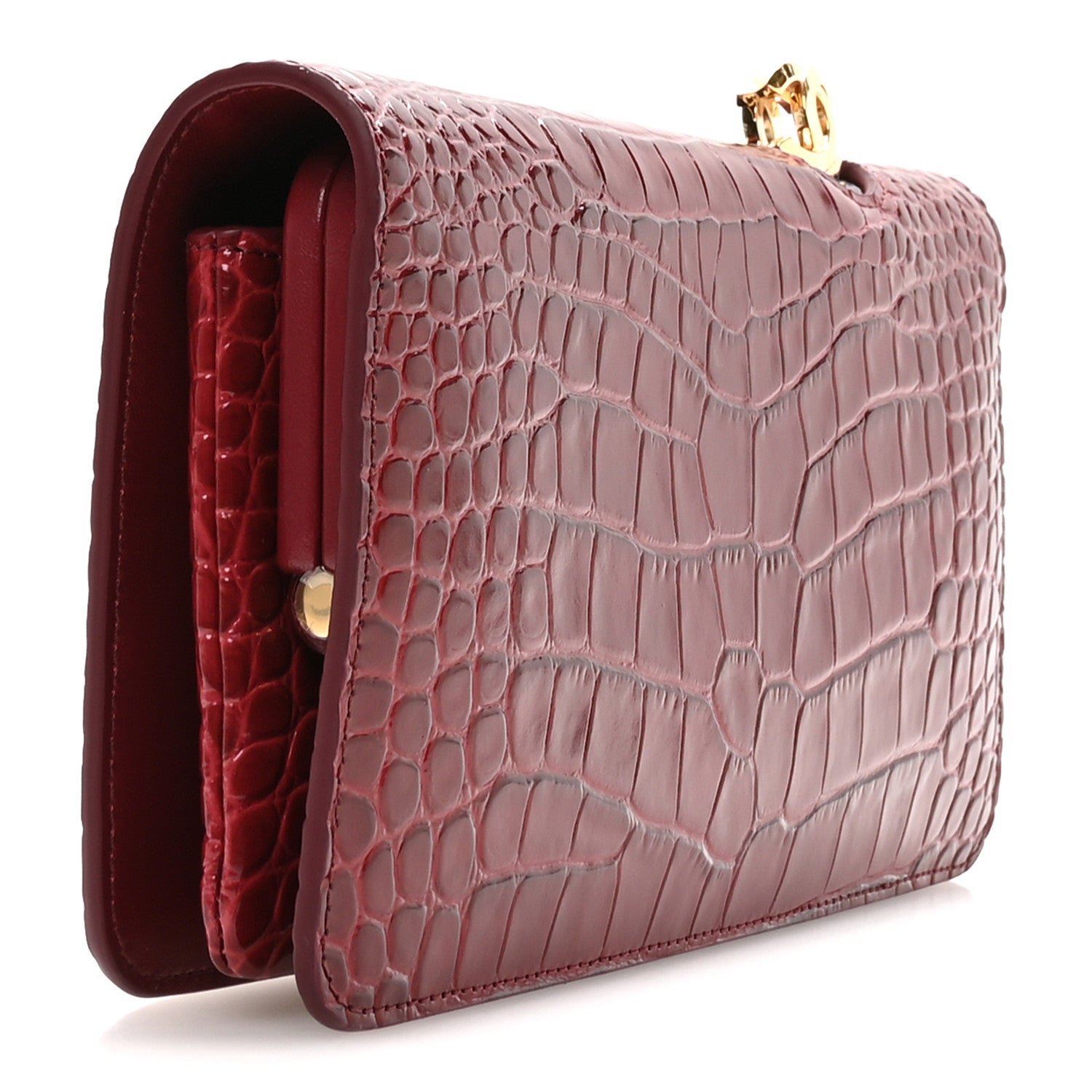 Calfskin Crocodile Embossed Clutch Burgundy