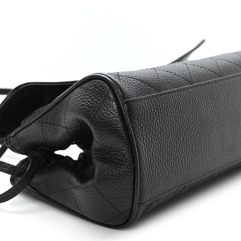 Grained Calfskin Stitched Urban Essentials Small Shopping Bag Black
