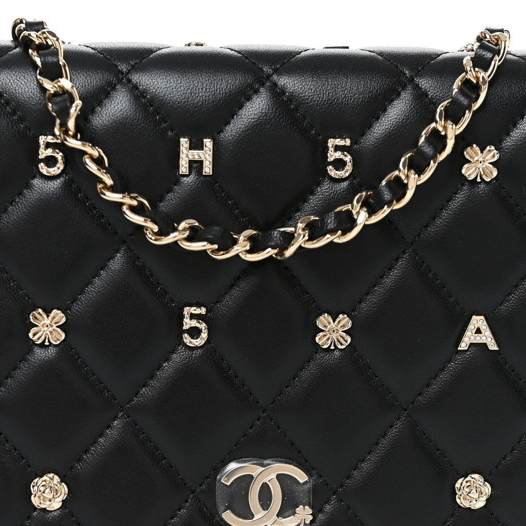 Lambskin Quilted All About Chanel Charm Wallet On Chain WOC Black