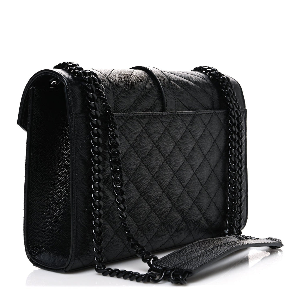 Grain De Poudre Textured Mixed Matelasse Triquilt Medium Monogram Monochrome Satchel Black