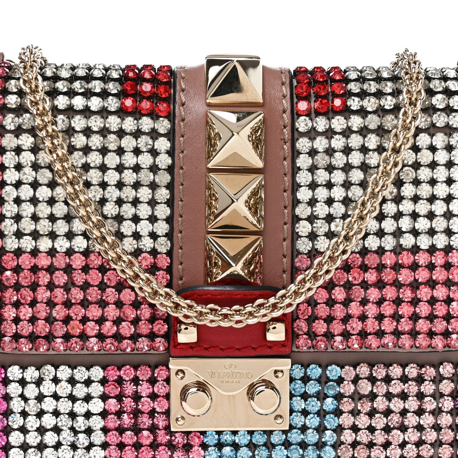 Vitello Crystal Embellished Small Glam Lock Rockstud Flap Multicolor