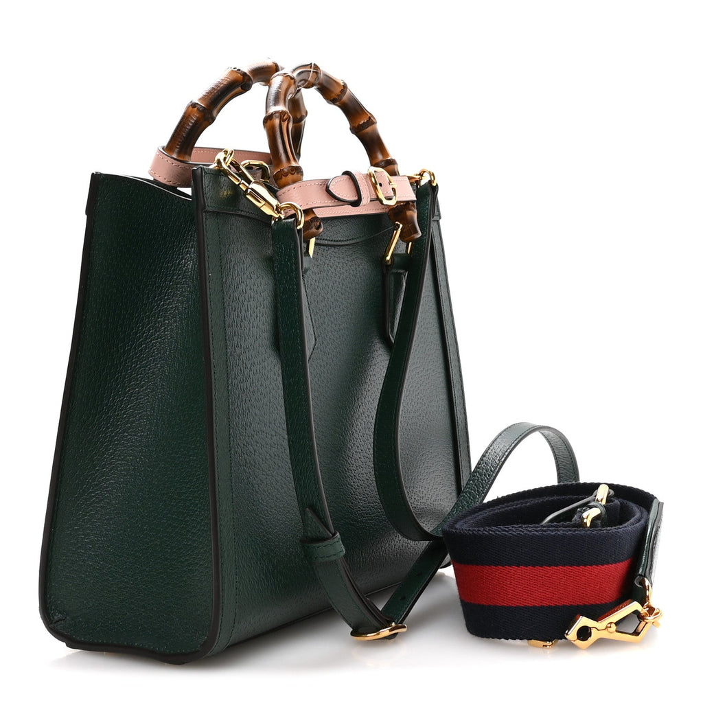 Textured Dollar Calfskin Web Diana Tote Bag Vintage Green Powder Pink