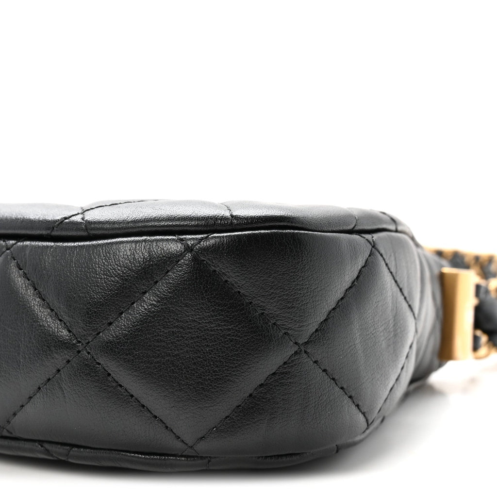 Crumpled Calfskin Quilted Braided CC Small Hobo Black