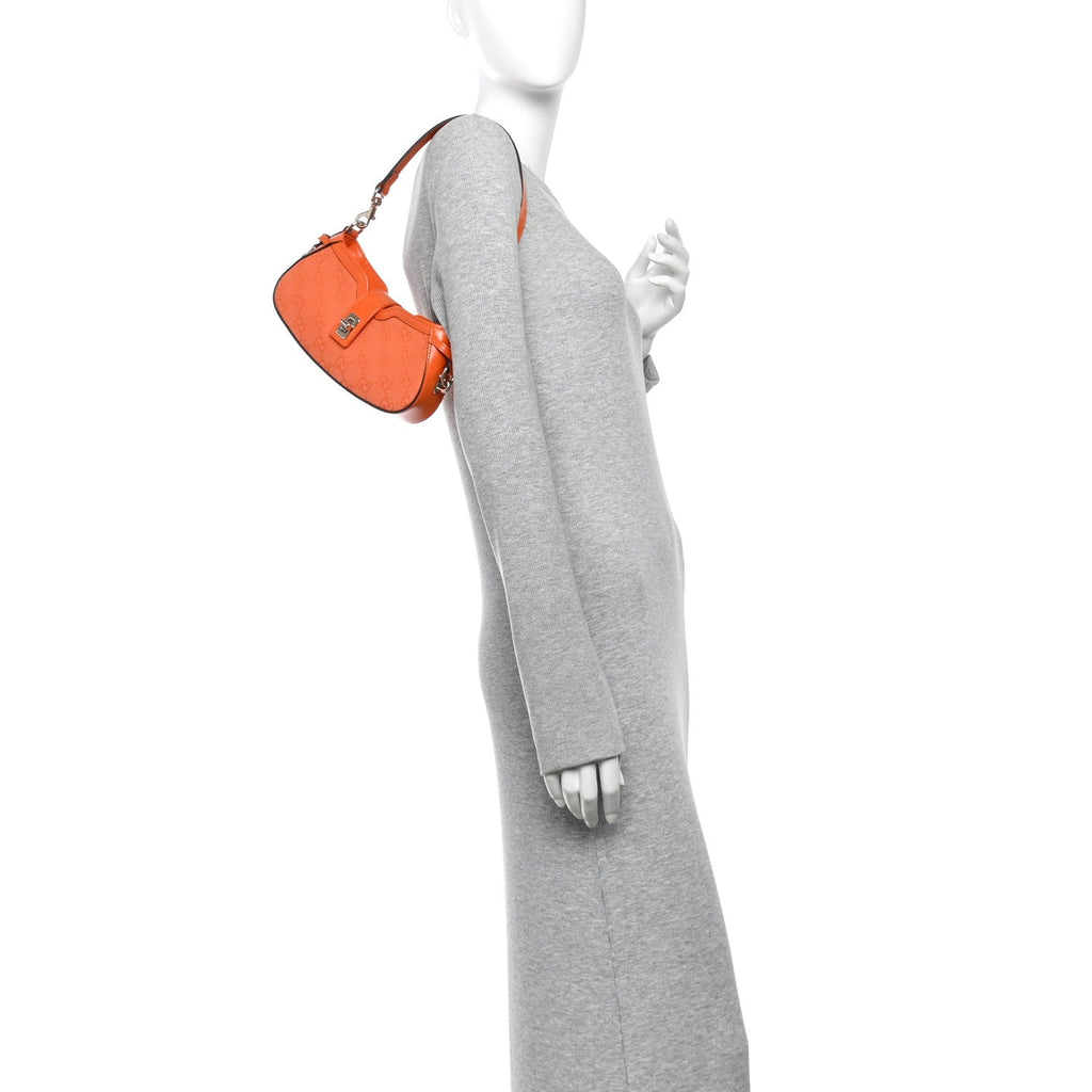 Calfskin Monogram Mini Moon Side Shoulder Bag Orange