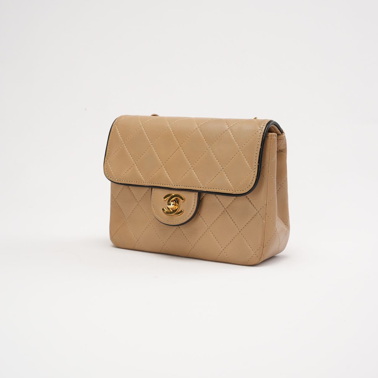 Chanel Vintage Classic Two Tone Mini Square Flap Lamb Beige 1991