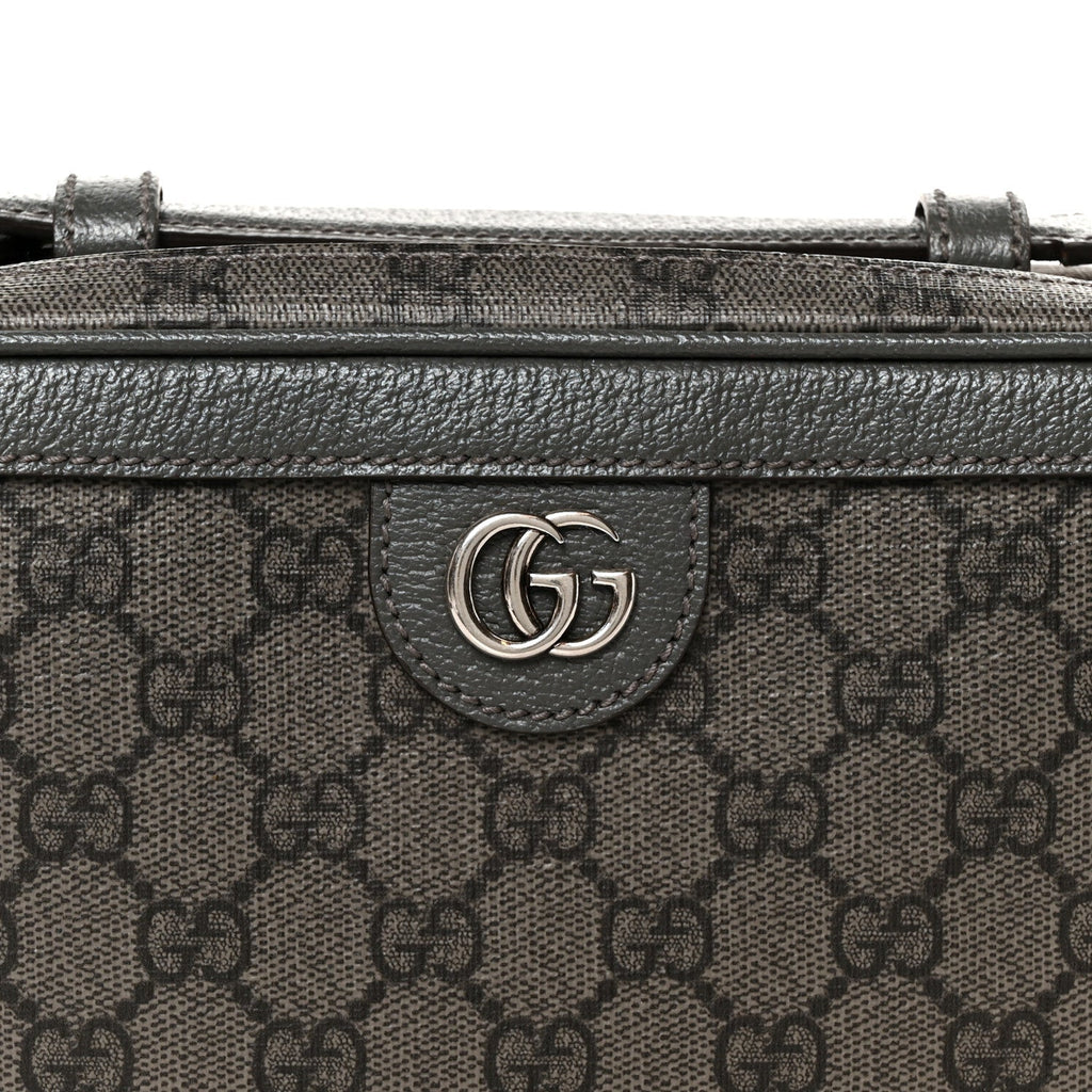 GG Supreme Monogram Textured Dollar Calfskin Small Ophidia Top Handle Shoulder Bag  Grey Black Graphite Grey