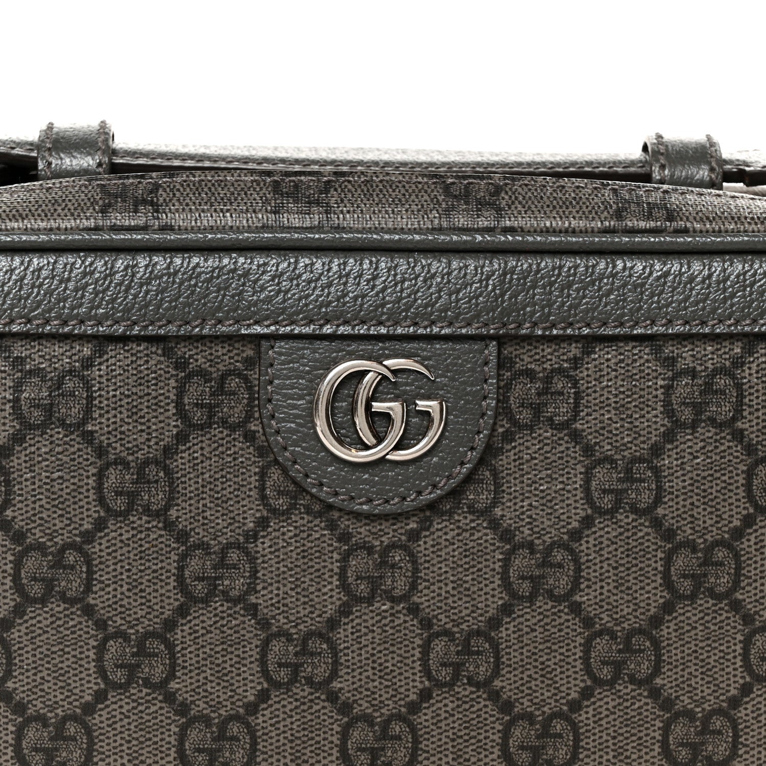 GG Supreme Monogram Textured Dollar Calfskin Small Ophidia Top Handle Shoulder Bag  Grey Black Graphite Grey