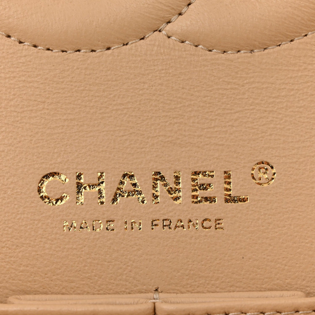 Caviar Quilted Medium Double Flap Beige