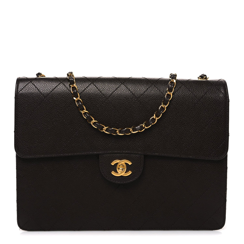Caviar Stitch Jumbo Single Flap Brown
