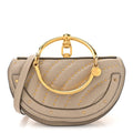 Calfskin Lambskin Quilted Studded Nile Bracelet Minaudiere Bag Pastel Grey