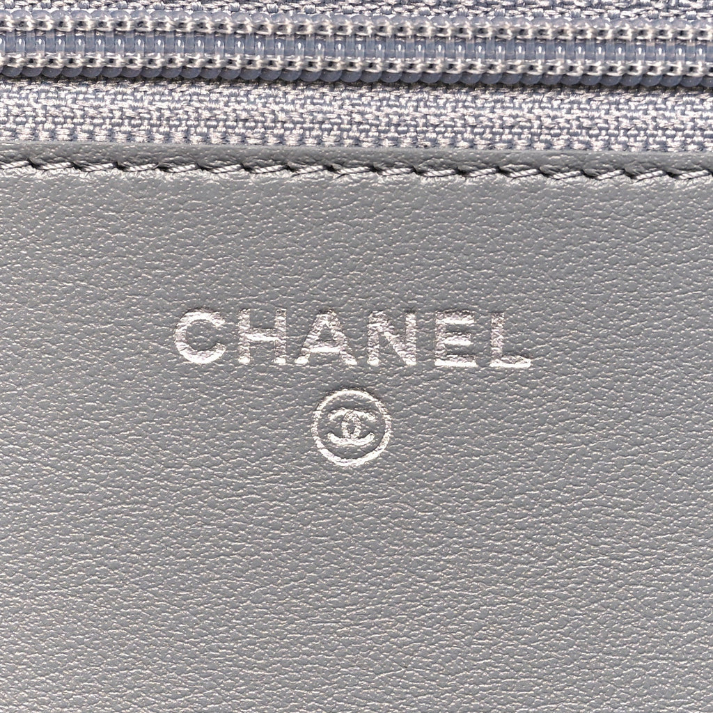 Caviar Chevron Quilted Boy Wallet On Chain WOC Grey