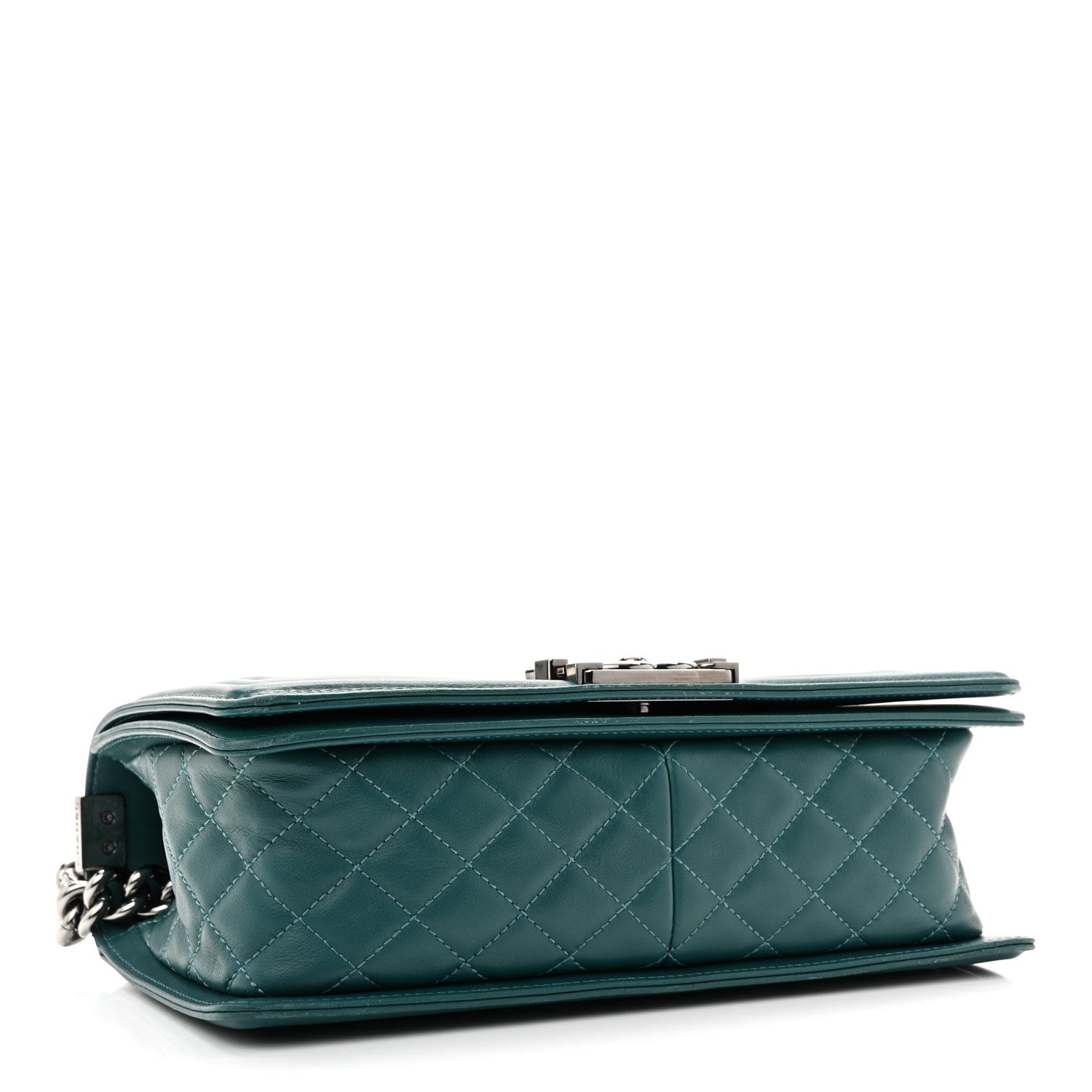 Calfskin Chevron Quilted Medium Boy Flap Turquoise