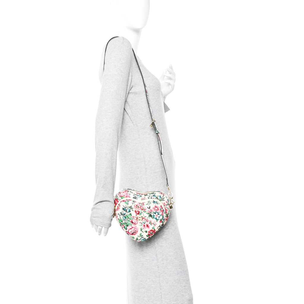 Calfskin Brit Roses Print Matelasse Diagonal Mini Interlocking G Heart Shoulder Bag Multicolor