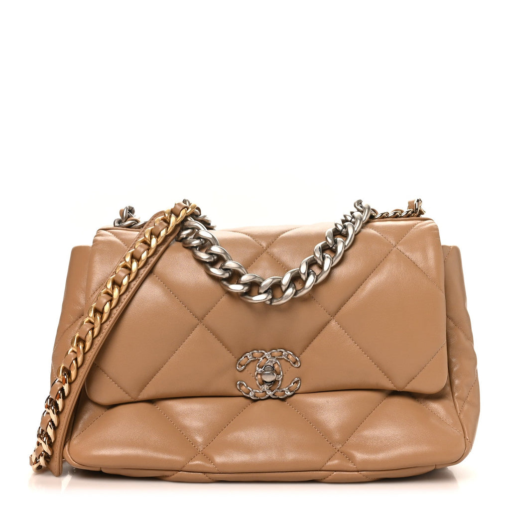 Lambskin Quilted Large Chanel 19 Flap Beige