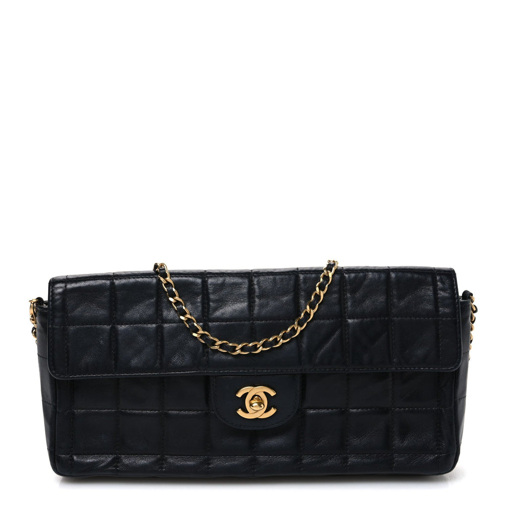 Lambskin East West Chocolate Bar Flap Black