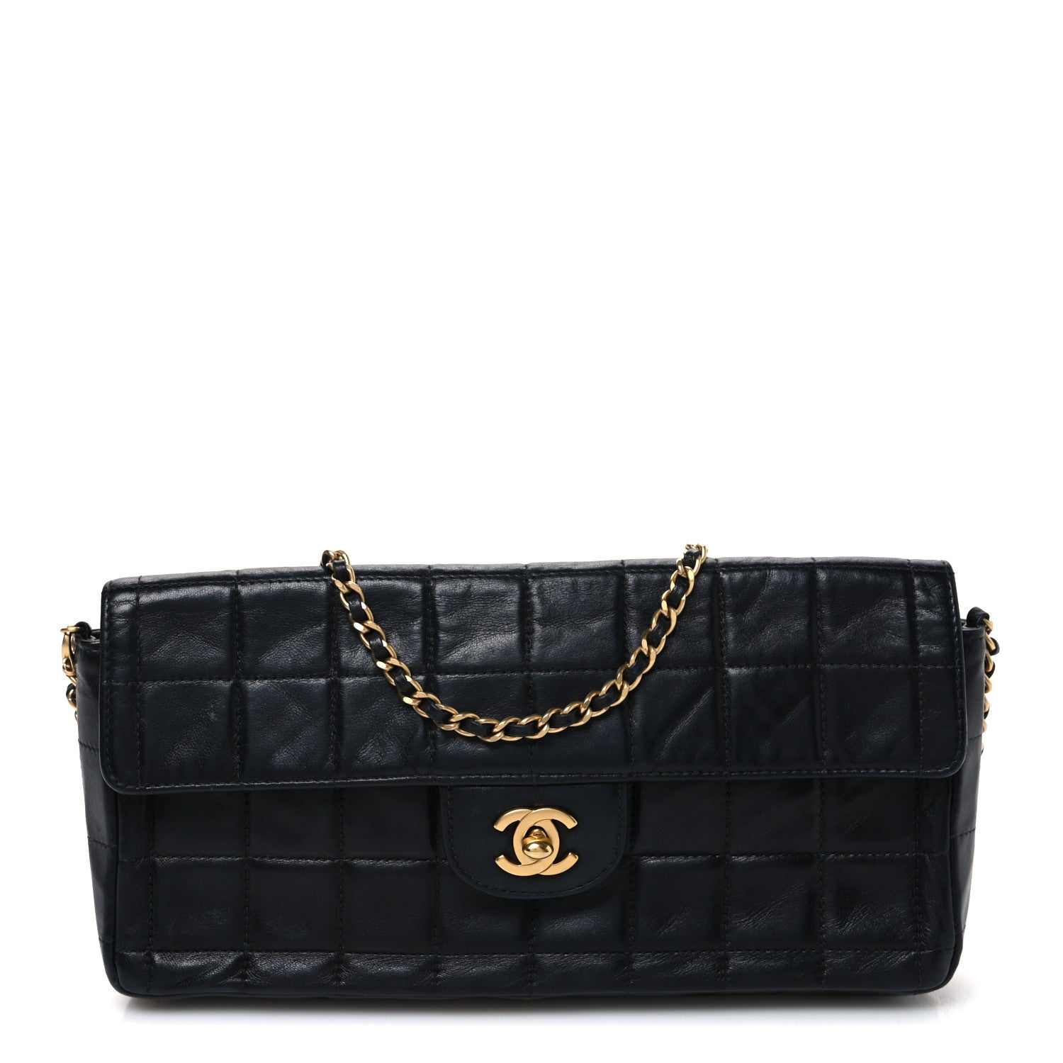 Lambskin East West Chocolate Bar Flap Black