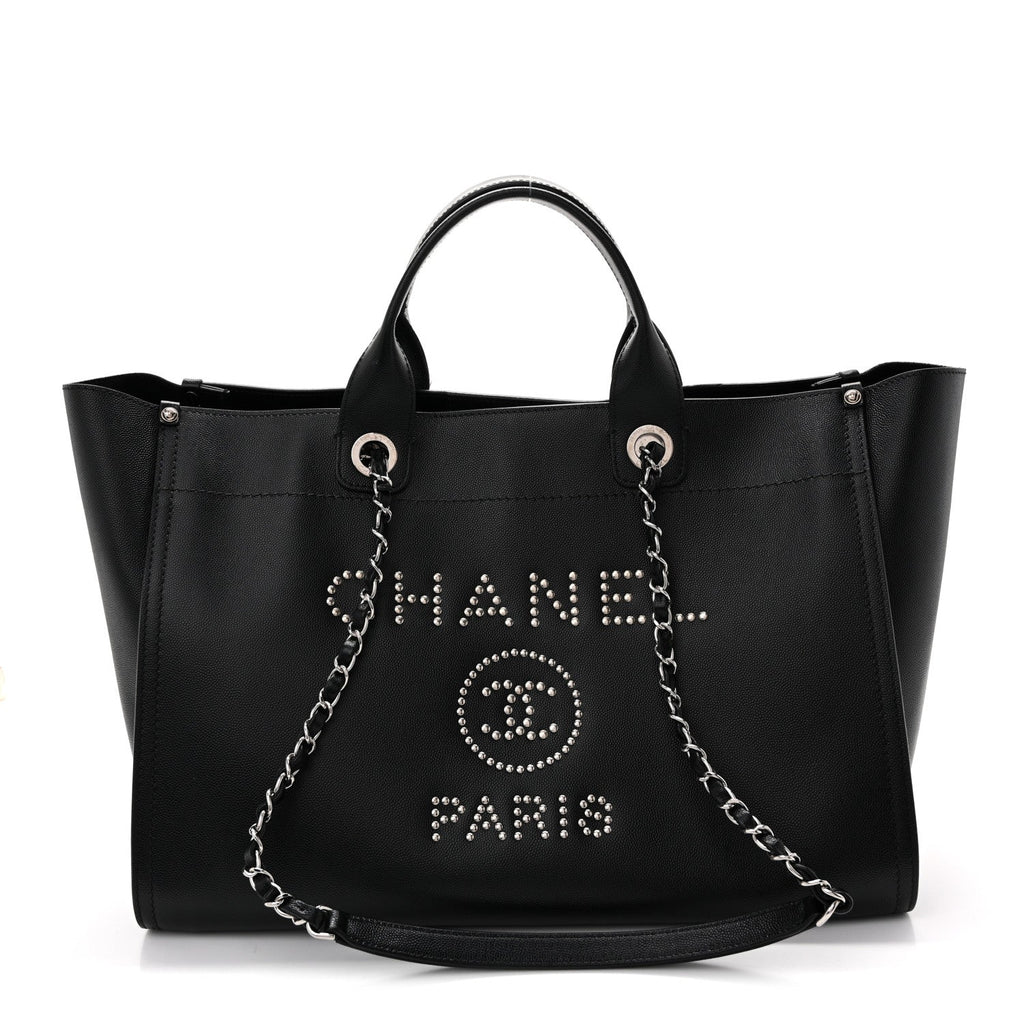 Caviar Medium Studded Deauville Tote Black