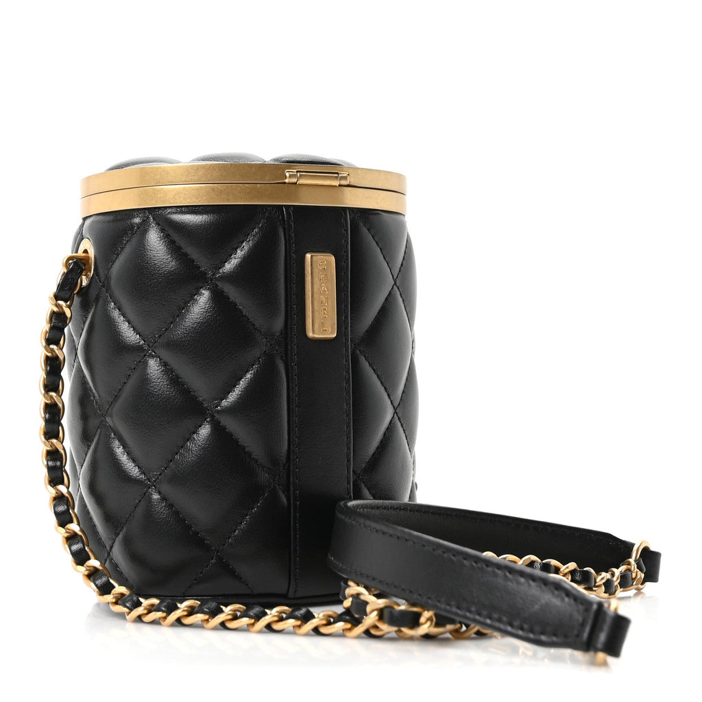 Glazed Calfskin Quilted Mini Crown Box Bag Black Black
