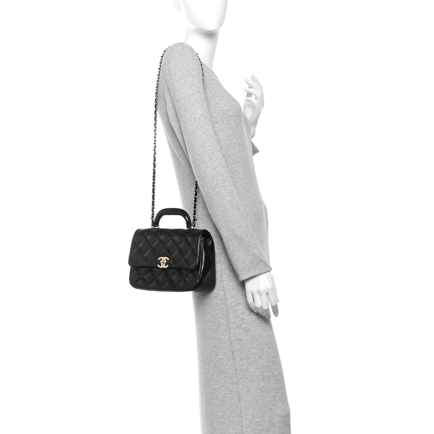 Shiny Lambskin Quilted Coco Trip Flap Bag Black