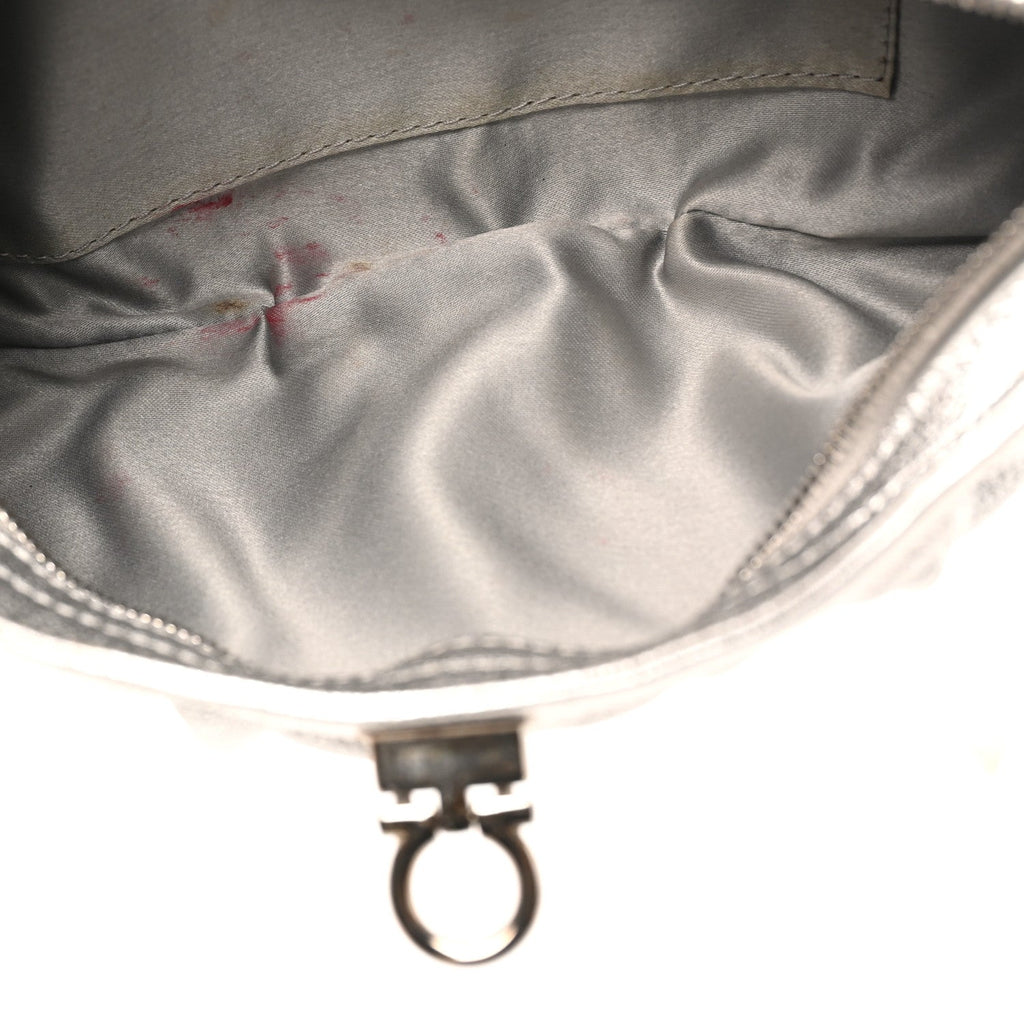 Metallic Calfskin Small Gancini Clutch Silver