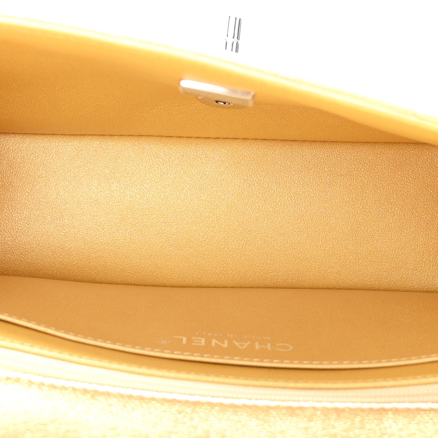 Metallic Caviar Quilted Top Handle East West Flap Gold Gold