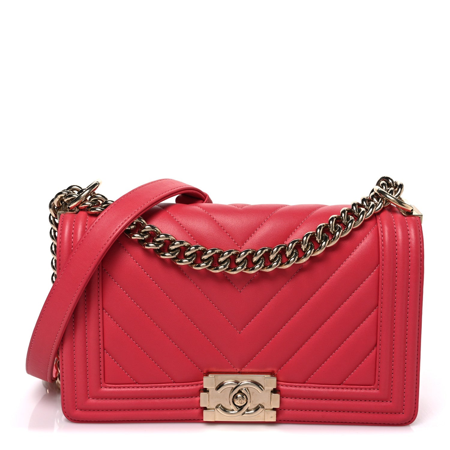 Calfskin Chevron Quilted Medium Boy Flap Pink